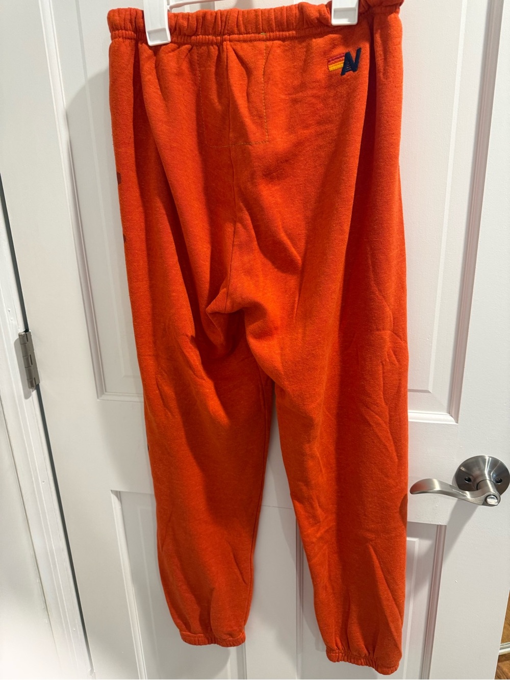 Aviator Nation Orange Sweatpants with Yellow Logo Tag - Picture 2 of 3
